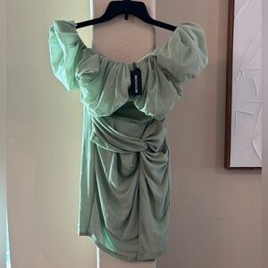 PrettyLittleThing Strapless Light Green Dress